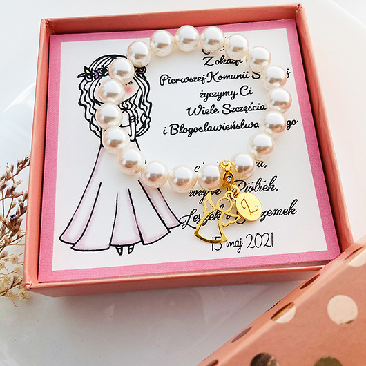 Bransoletka z literką i aniołkiem KOMUNIA Anemon Atelier