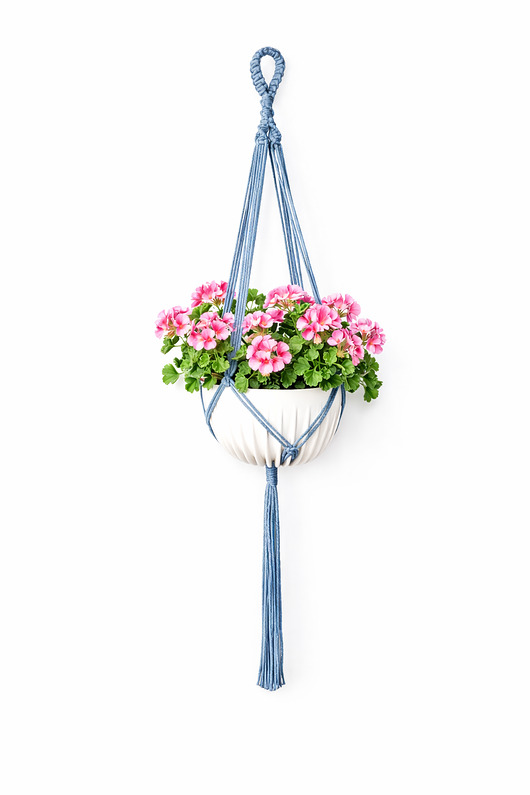 kwietniki Niebieski kwietnik wiszący, makrama na doniczkę, dekoracja DOM/TARAS