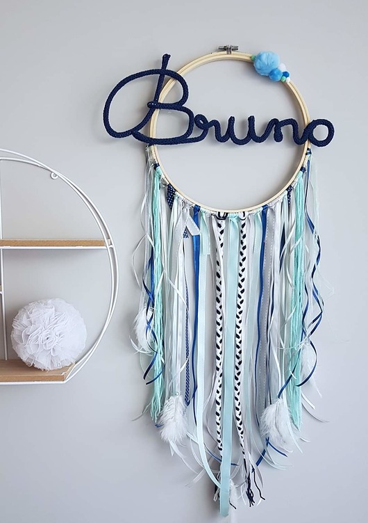 łapacze snów Łapacz Snów z imieniem dziecka. White&Grey&Mint