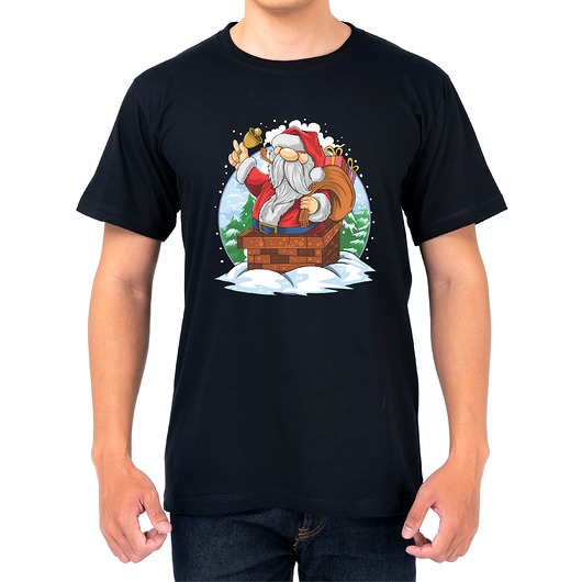 t-shirty męskie Koszulka  z nadrukiem Mikołaj w kominie