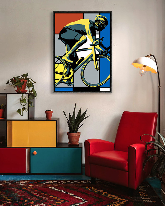 plakaty Plakat rowerowy - Kolarz w stylu Mondriana