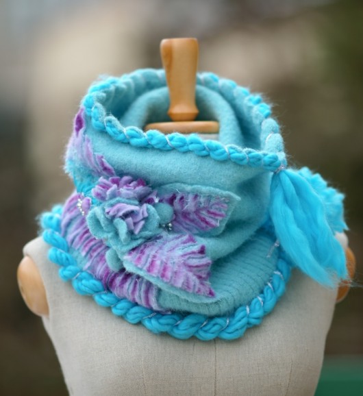 Golf ocieplacz Turquise Angora Silk Boho HERBE DESIGN
