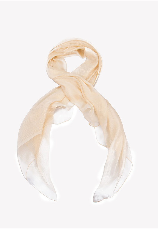 szale damskie Szal wieczorowy jedwab z wełną beżowy z ozdobną złotą nitką 70x190 cm