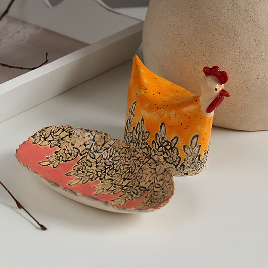 ozdoby wielkanocne Wielkanocna kurka i ceramiczna miseczka komplet
