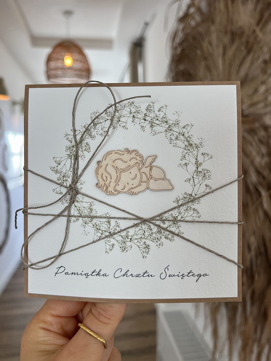 kartki, zaproszenia na chrzest Wyjątkowa kartka ręcznie robiona na chrzest święty dla chłopca