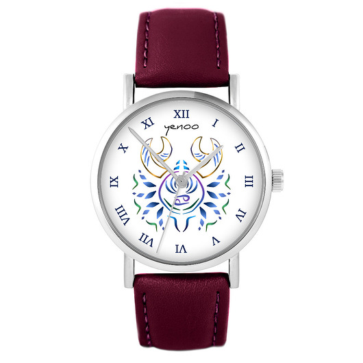 zegarki unisex Zegarek - Rak - skórzany, burgund