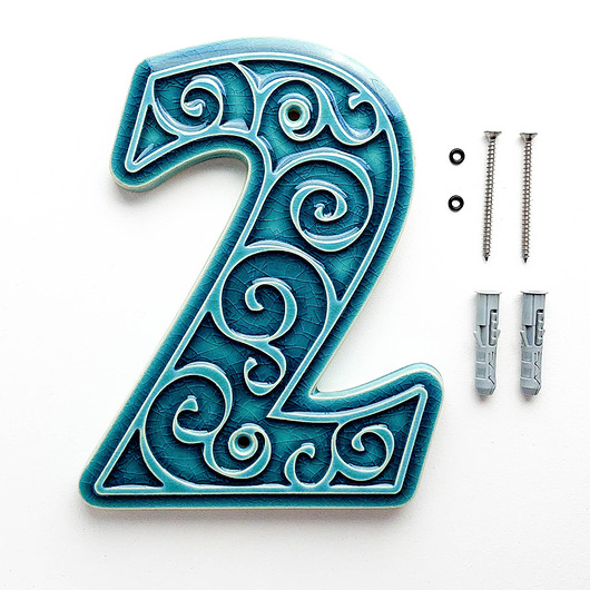 napisy dekoracyjne i tabliczki Numer domu, cyfra 2 turkusowa, do zawieszenia