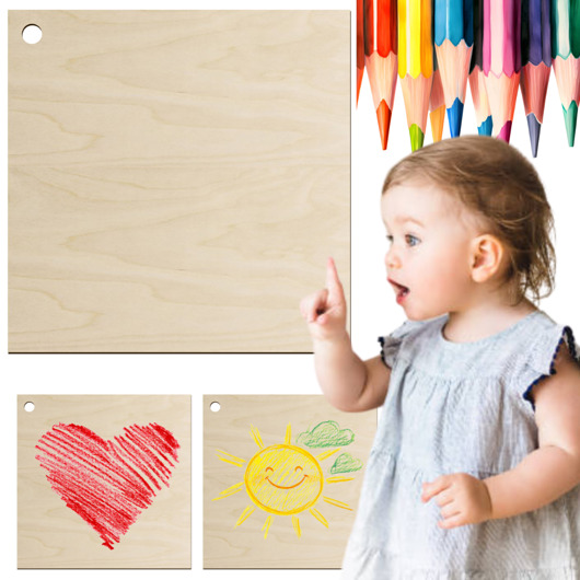 kartki scrapbooking Drewniany Kwadrat 5cm z Otworem do Scrapbooking Zawieszka Brelok dla Dzieci