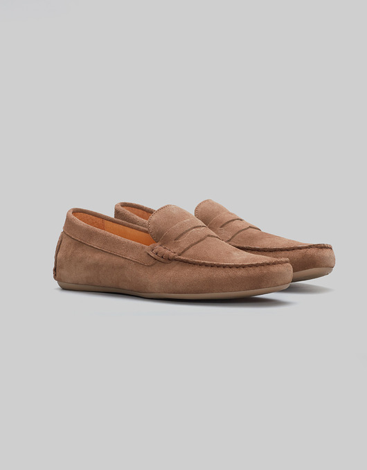 buty męskie Jasnobrązowe mokasyny wsuwane zamszowe F300