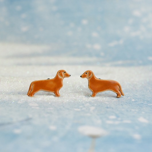 kolczyki ceramiczne Kolczyki z rudymi jamnikami- prezent dla psiary