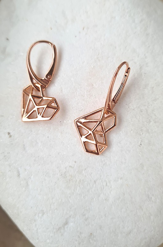 kolczyki pozłacane Kolczyki ORIGAMI HEARTS- srebro, złoto, różowe złoto