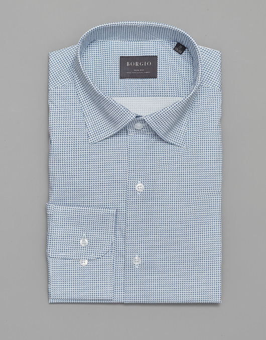 koszule męskie koszula męska dł. rękaw biała w niebieski wzorek slim fit 00285 176/182 38
