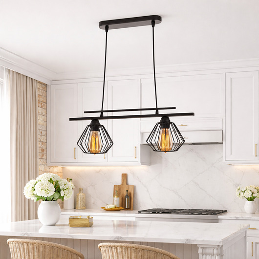 lampy wiszące Czarna lampa wisząca druciana 2 - punktowa BURGOS LOFT
