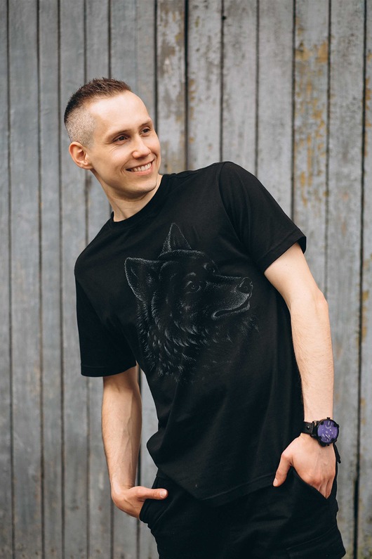 t-shirty męskie Koszulka organiczna z nadrukiem Wolf