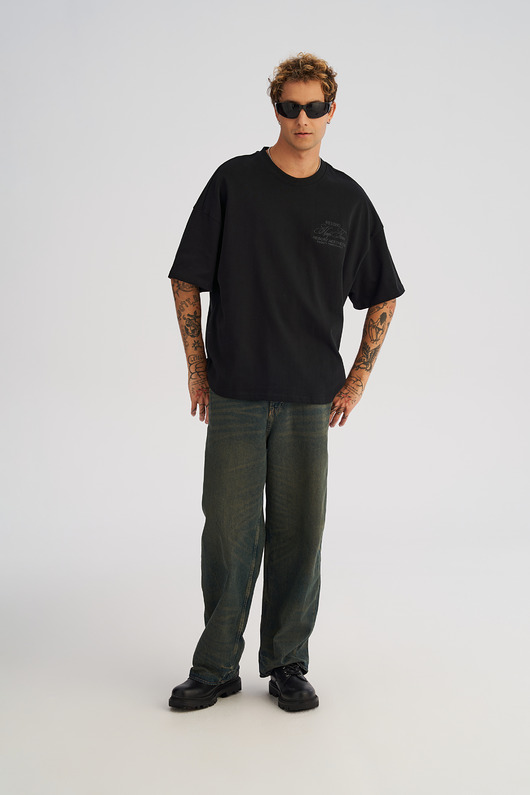 t-shirty męskie Koszulka męska BOXY FIT z ciężkiej bawełny czarna