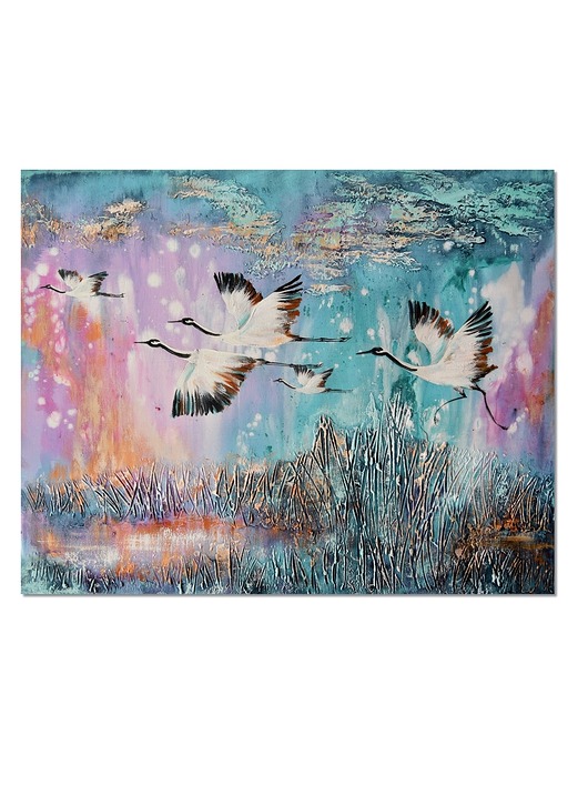 obrazy Żurawie 27 ptaki obraz do salonu malowany na płótnie