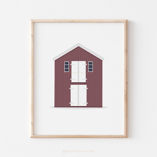 plakaty Plakat - Skandynawski Burgundowy Domek