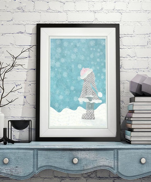 obrazy i plakaty do pokoju dziecięcego Pierwszy śnieg - plakat A3 fine art, giclee
