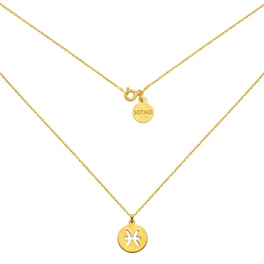 srebrne naszyjniki Złoty matowy naszyjnik z zodiakiem Ryb