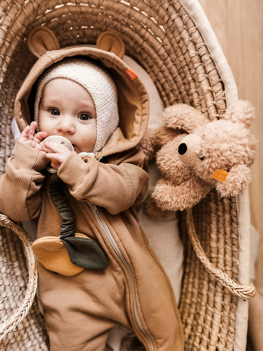 kombinezony dla dziewczynki Kombinezon Miś - carmelowy