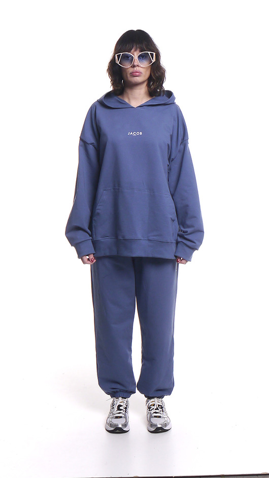 bluza z kapturem damska Bluza hoodie oversize chabrowa
