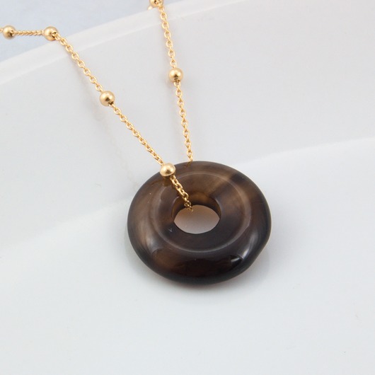 srebrne naszyjniki Naszyjnik pozłacany tygrysie oko donut 18 mm, prezent urodzinowy dla siostry