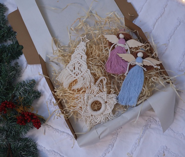 ozdoby choinkowe Zestaw ozdób choinkowych - makrama