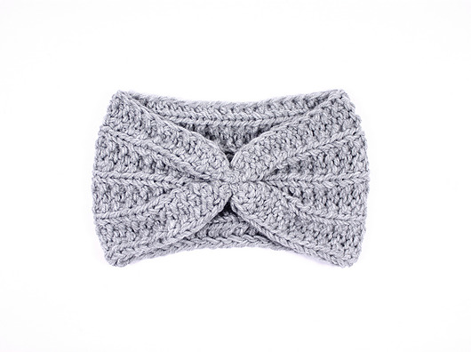 opaska retro dziergana handmade jasnoszara RękaProduction