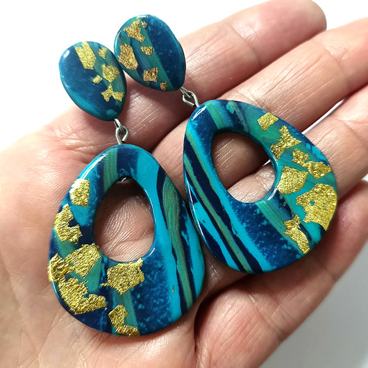 kolczyki z masy plastycznej Duże Kolczyki Turkusowo Złote