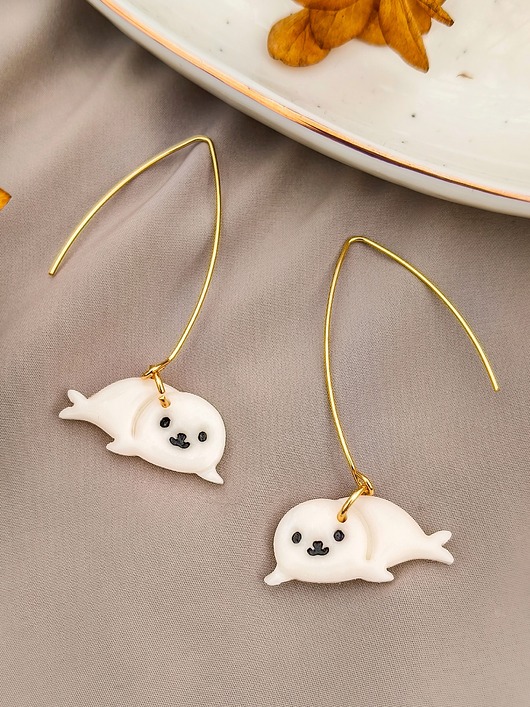 kolczyki z masy plastycznej Kolczyki foczki, biżuteria dla dziewczyny, akcesoria z zwierzętami, boho