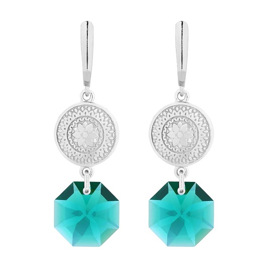 kolczyki swarovski Srebrne długie kolczyki z medalionami i kryształami SWAROVSKI CRYSTAL