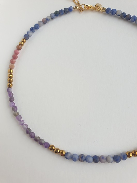chokery Naszyjnik choker NEO ametyst, jaspis niebieski, rodonit,hematyt