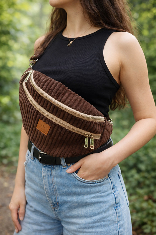 saszetka nerka Maxi nerka damska sztruksowa Brązowa