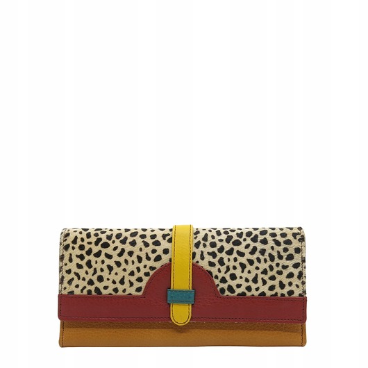 portfele damskie Portfel damski skórzany ze skrawków kolorowy przegródki na karty OLIVKA