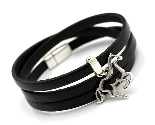 bransoletka skóra MAGNETOOS TRIPLE HORSE BLACK Beezoo
