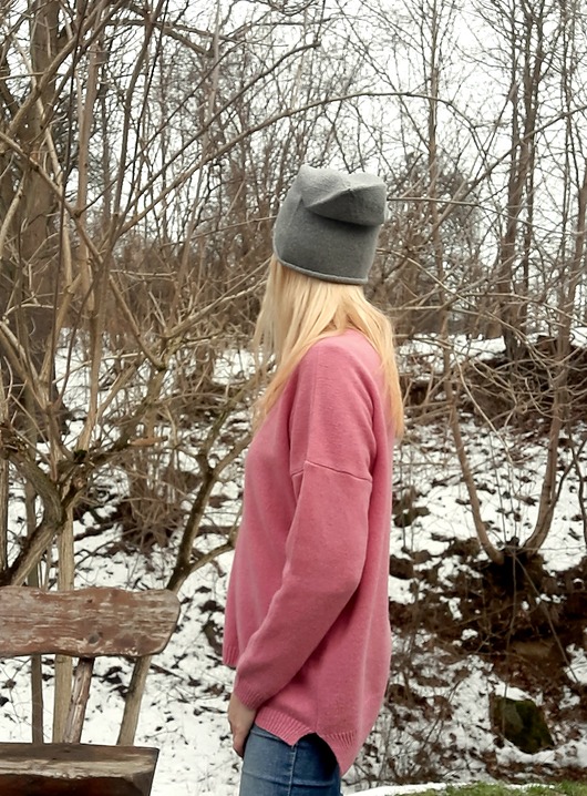 swetry damskie  Sweter z kaszmiru 100% różowy gładki kaszmirowy sweter over size