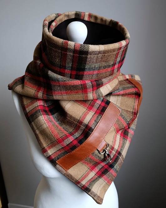 szale damskie Szal, Komin, chusta - Krata - brązowy i czerwony