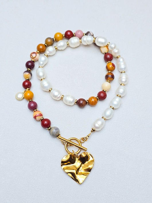 złote naszyjniki Naszyjnik  Serce w Perłach i Mokaitach