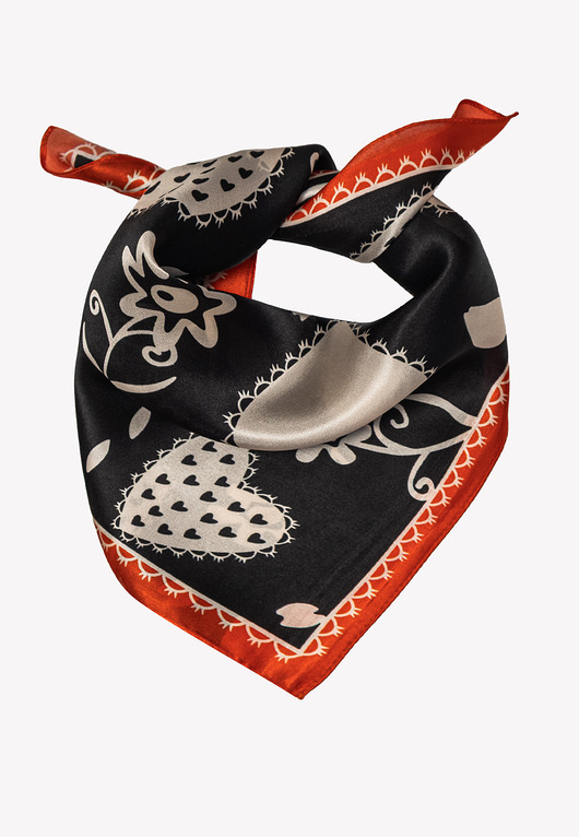 apaszki Mała apaszka damska chustka czarna w serca 53x53 cm