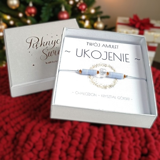 bransoletki z kamieni naturalnych Amulet - UKOJENIE - świąteczne pudełko - CHALCEDON, KRYSZTAŁ GÓRSKI