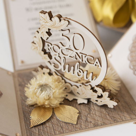 kartki scrapbooking 50 rocznica ślubu, złote gody, exploding box, kartka 3d