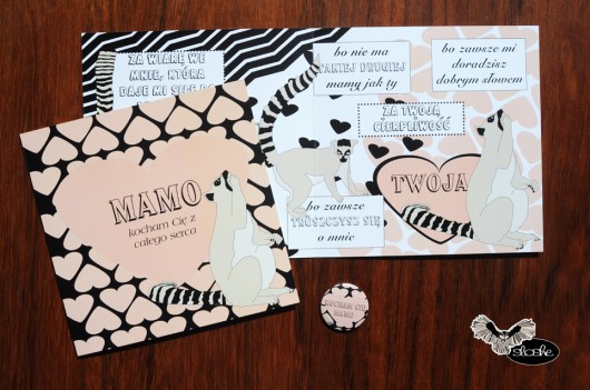 Kartka na dzień mamy z lemurami i serduszkami Sowia Aleja