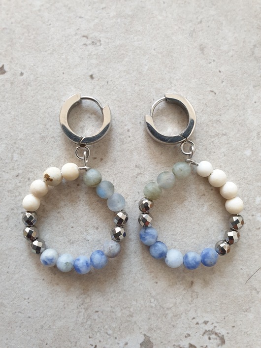 kolczyki z kamieniami Kolczyki DONUTS jaspis niebieski ziemny, labradoryt, kamień rzeczny