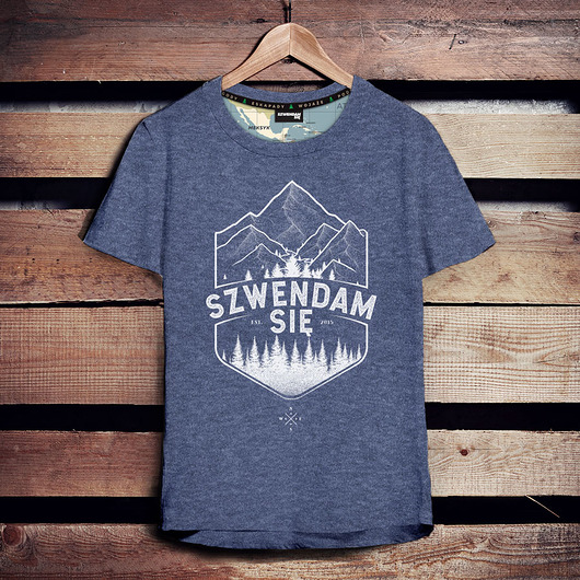 t-shirty męskie Koszulka męska SZWENDAM SIĘ/GÓRY jeansowy melanż -