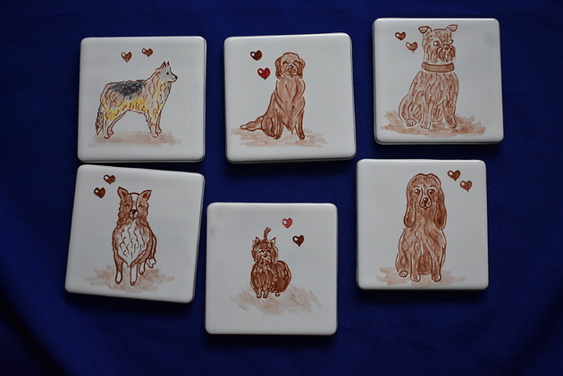 podkładki do kuchni Podkładki pod kubki kafelki psy brązowe