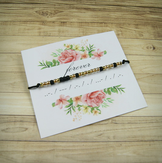 Bransoletaka Morse Code "FOREVER" Blue Pearl Art
