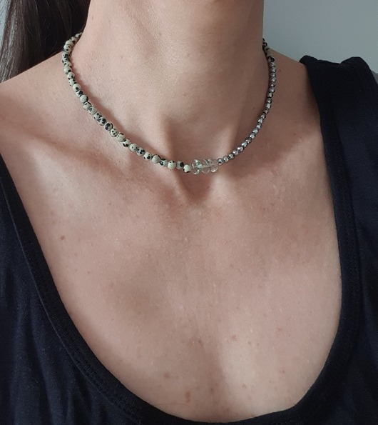 chokery Naszyjnik choker ROOTS jaspis dalmatyński, prasiolit, hematyt