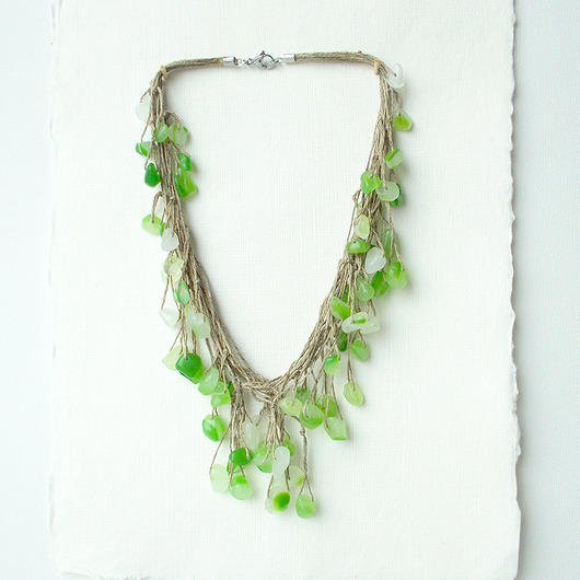 kolie Wiosenna zieleń Naszyjnik lniany