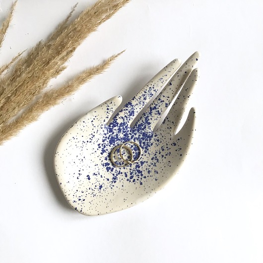 pojemniki na biżuterię Ceramiczna Dłoń Niebieskie Ciapki