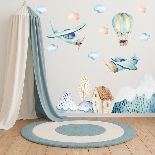 naklejki ścienne do pokoju dziecka Samoloty i miasto